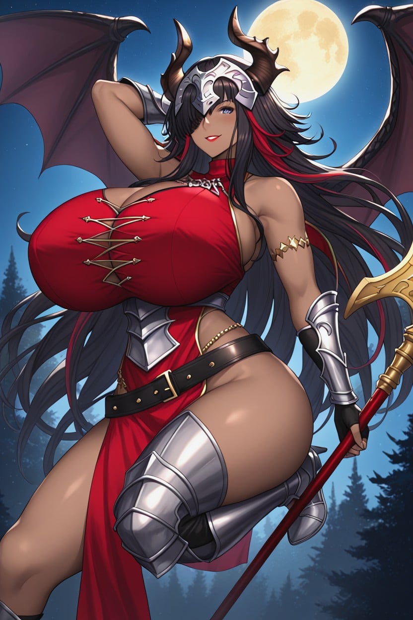 Colossal Breast, Blue Armor Pants With Black Rune Deisgn, Stars Hentai AI Porn