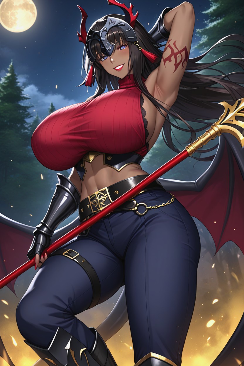 Left Arm Behind Head, Dark Blue Sclera, Dark Blue Fingerless Gloves Porno IA Hentai