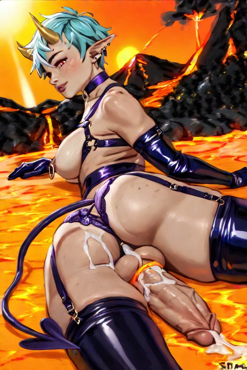 Puffy Aerolae, Puffy Nipples, O-ring Harness Hentai IA