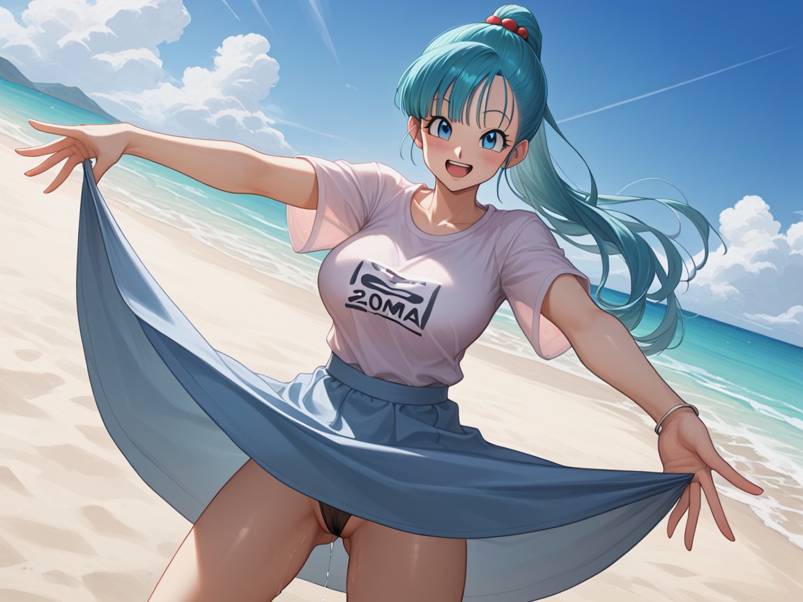 Noon, Blue Hair, Beach Hentai AI Porn