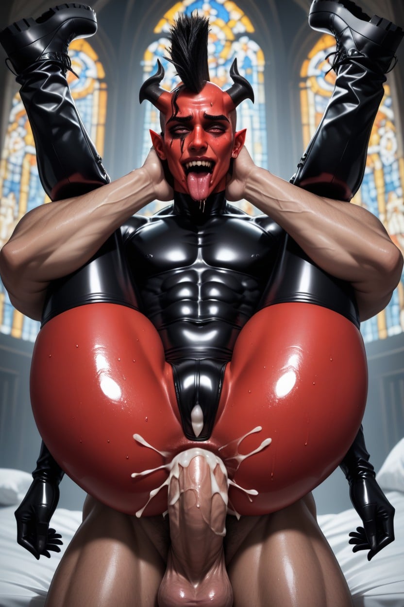 Legs Spread, 18+, Sweaty AI Gay Porn
