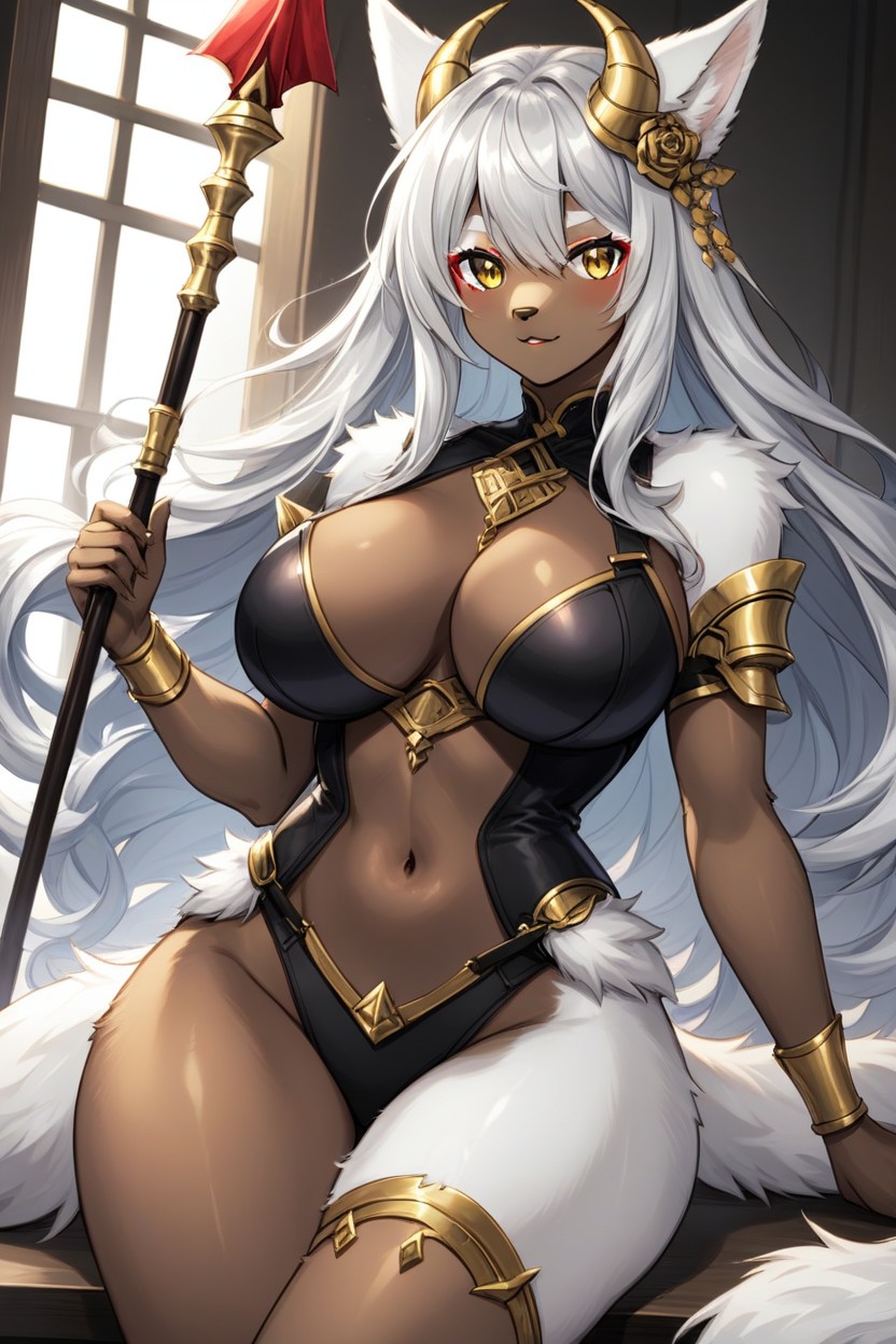 Wind In Hair, Gold Horn, Brown Leather Belt Furry AI Porn
