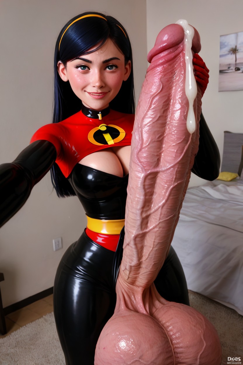 Impossibly Long Hyper Penis, Saturated Color Palette, Green Eyes Shemale AI Porn