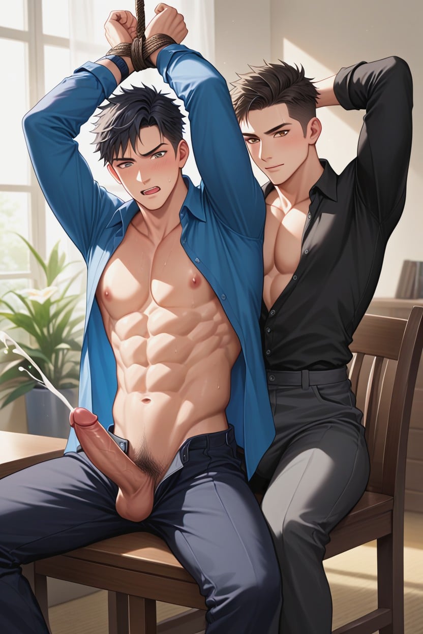 Large Penis Sticking Out Of Work Pants, 両手を上げる, Cumshot ゲイAIポルノ