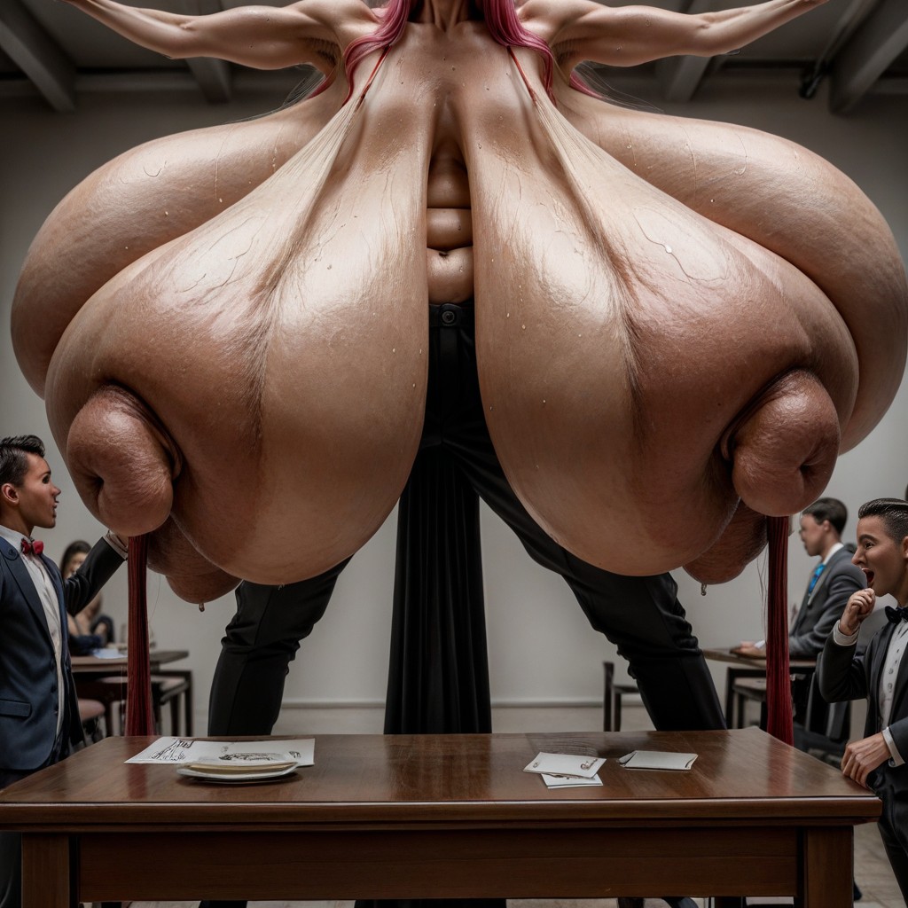 Gigantic Hyper Giant Boobs, Full Body, Large Audience AI Porn