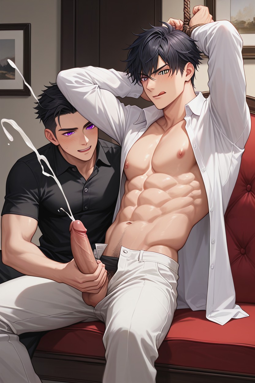 Black Hair, Work Pants With An Open Waist, Bl AI Gay Porn