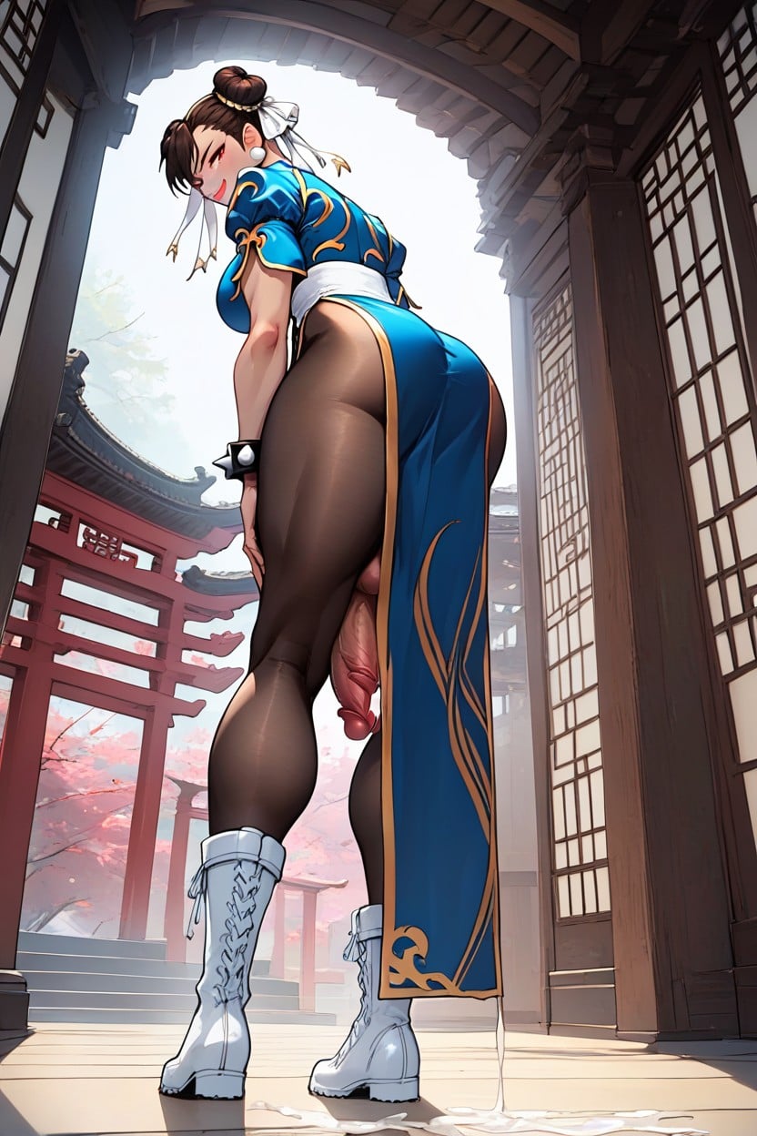 Rear View, Looking Back At Viewer, White Combat Boots Shemale AI Porn