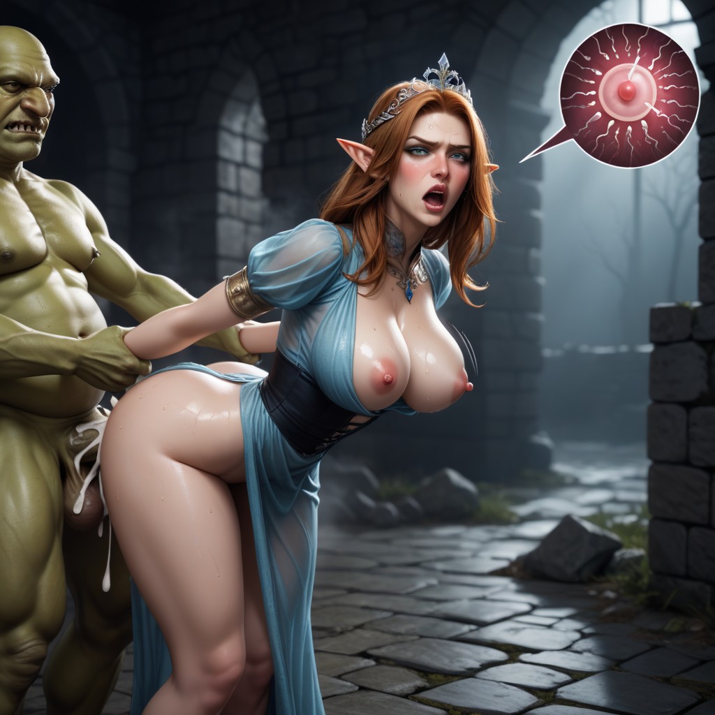 Cherry Lips, Ugly Disgusting Goblin Fucking Her From Behind, Breasts Falling Out AI Porn