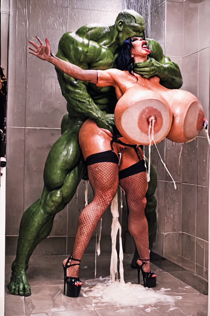 Tits On Glass, Head Back, Monster Pounding Her AI Porn