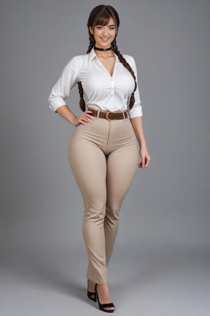 Full Body, Model, High Rolled Up Braids AI Porn