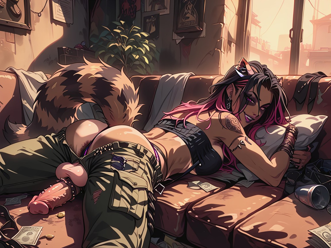 Couch, Trash, Tube Top Hentai AI Porn
