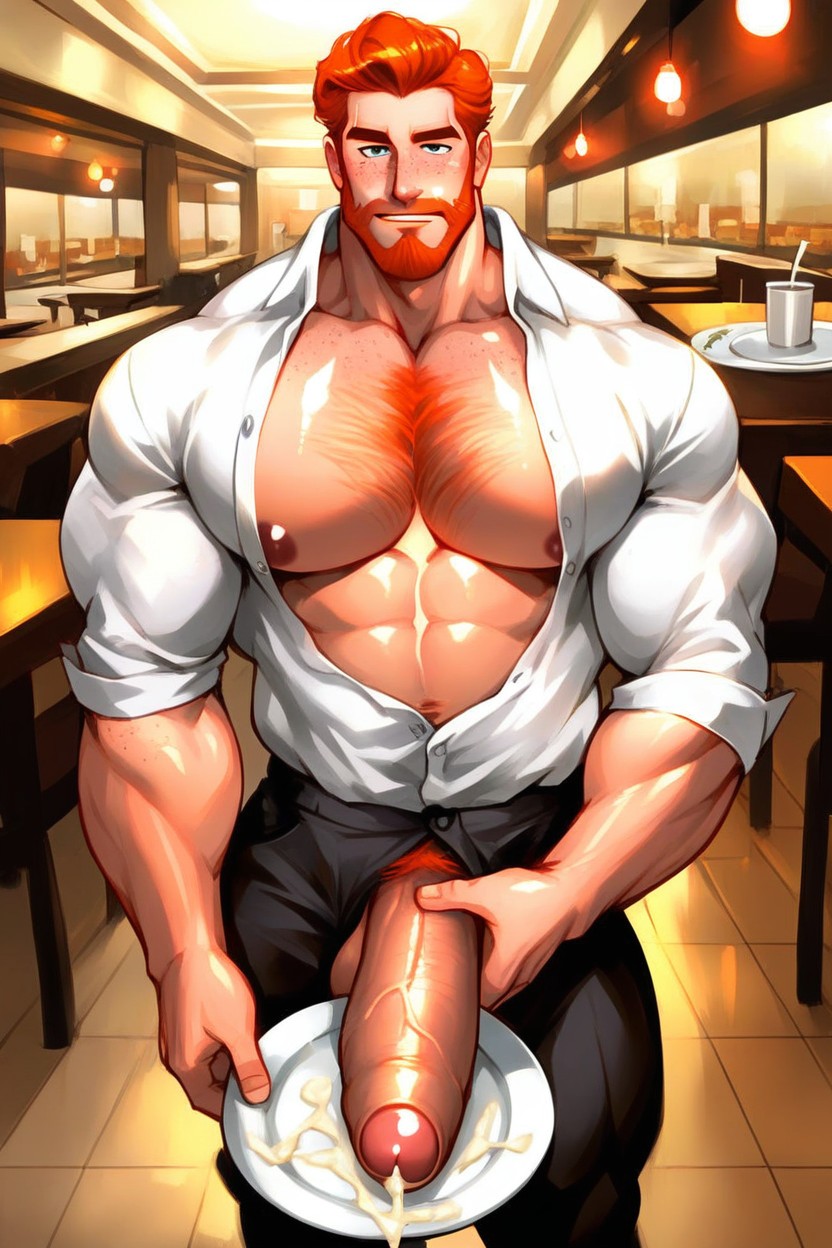 Shirtless, Thighs, Shy Facial Expression ゲイAIポルノ