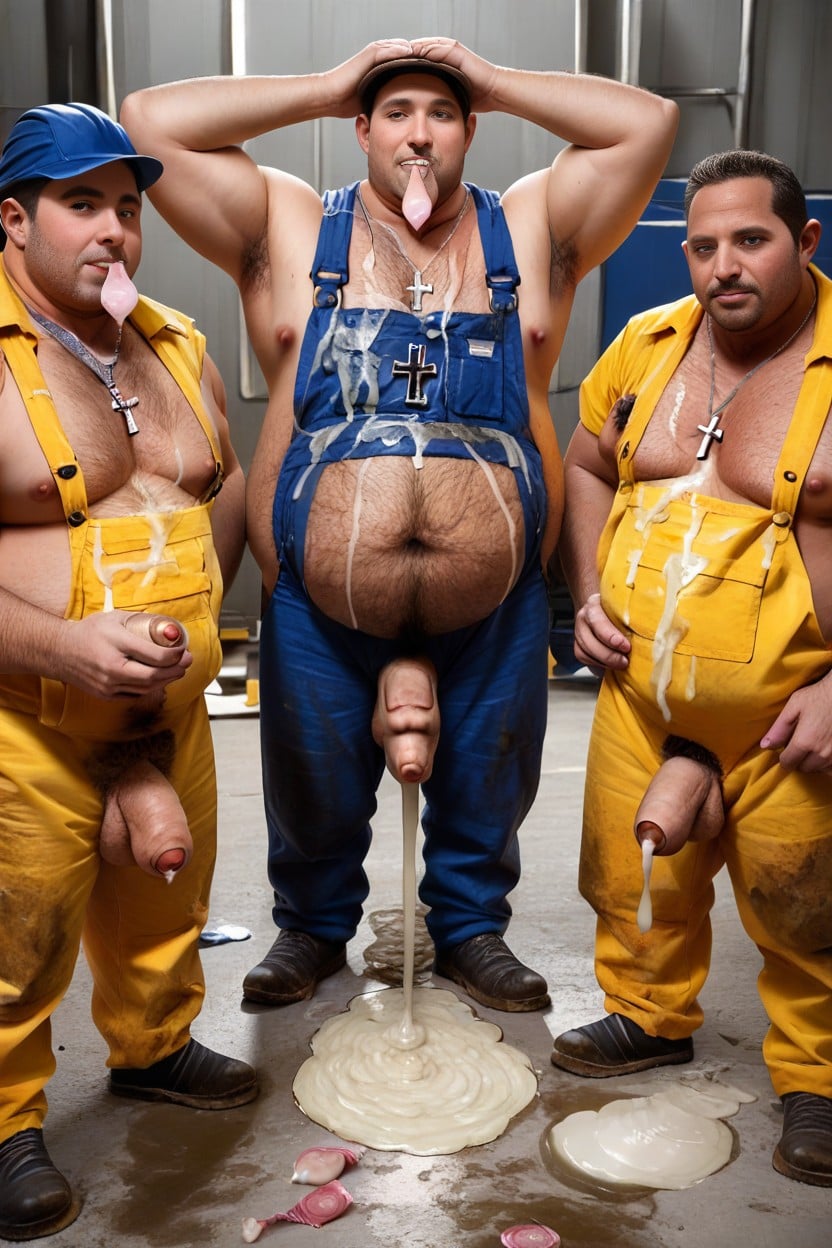 Arms Up, White Condoms Full Of Cum On Floor, Cock Tied With Rope ゲイAIポルノ