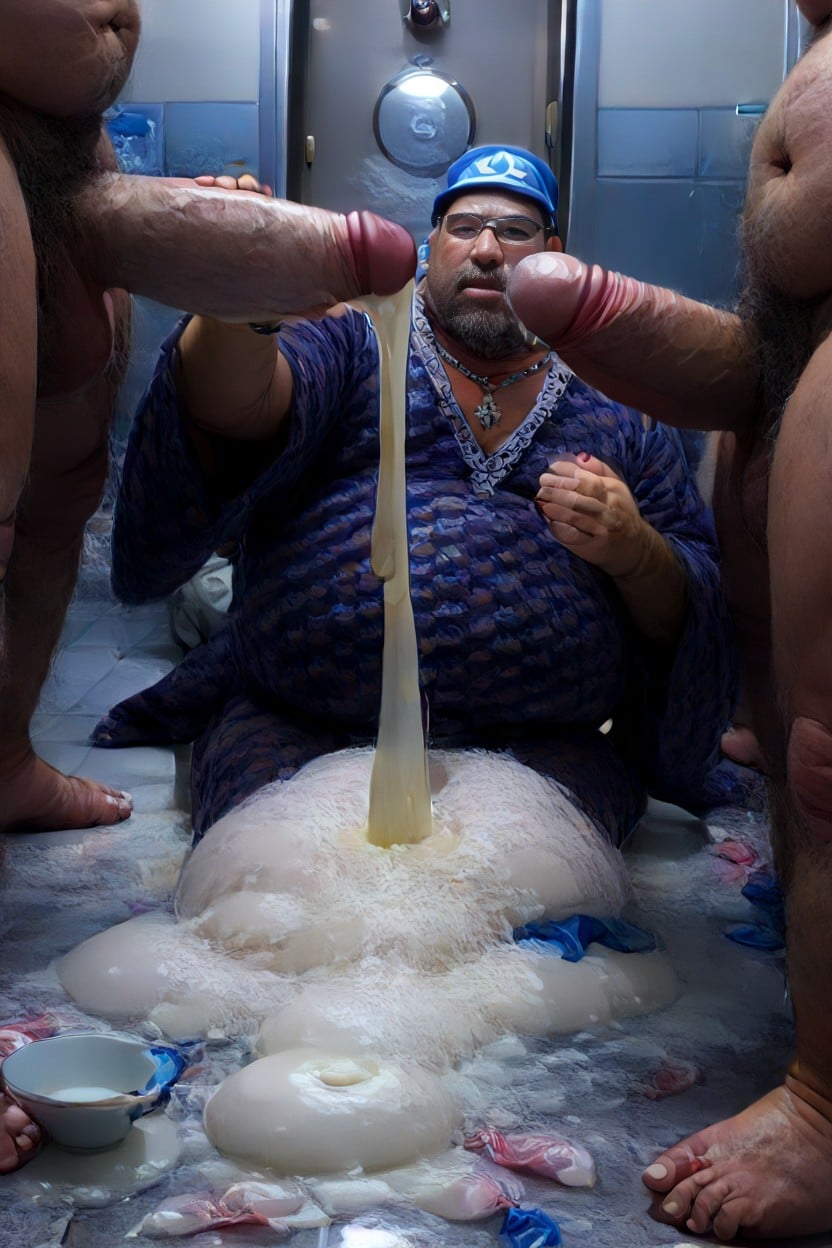 Hyper Hairy Belly Belly Hair, Kneeling On Floor, Hyper Cum Cum On Face ゲイAIポルノ