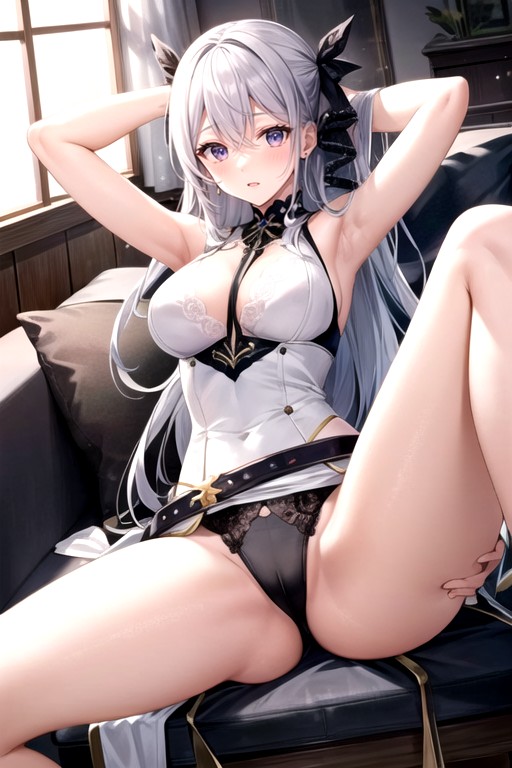 The White-haired Woman Wore A The Dress Has Purple, 18+, Gray Хентай AI порно