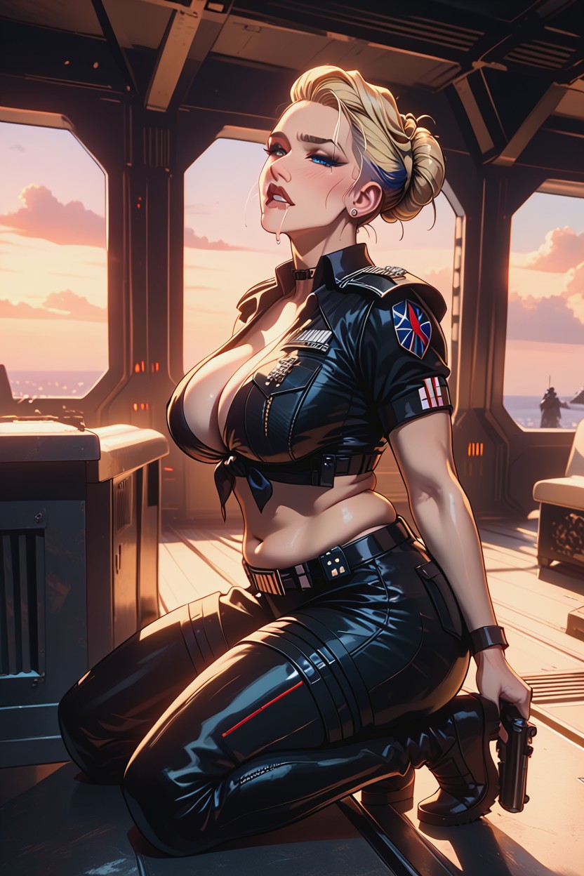 Hourglass Figure, Furrowed Brow, Thick Thighs Hentai AI Porn