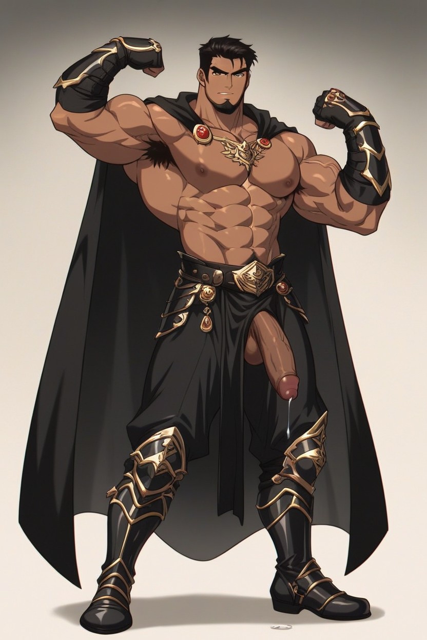 Black Armor Gloves, Side View, Brown Tan Skin AI Gay Porn