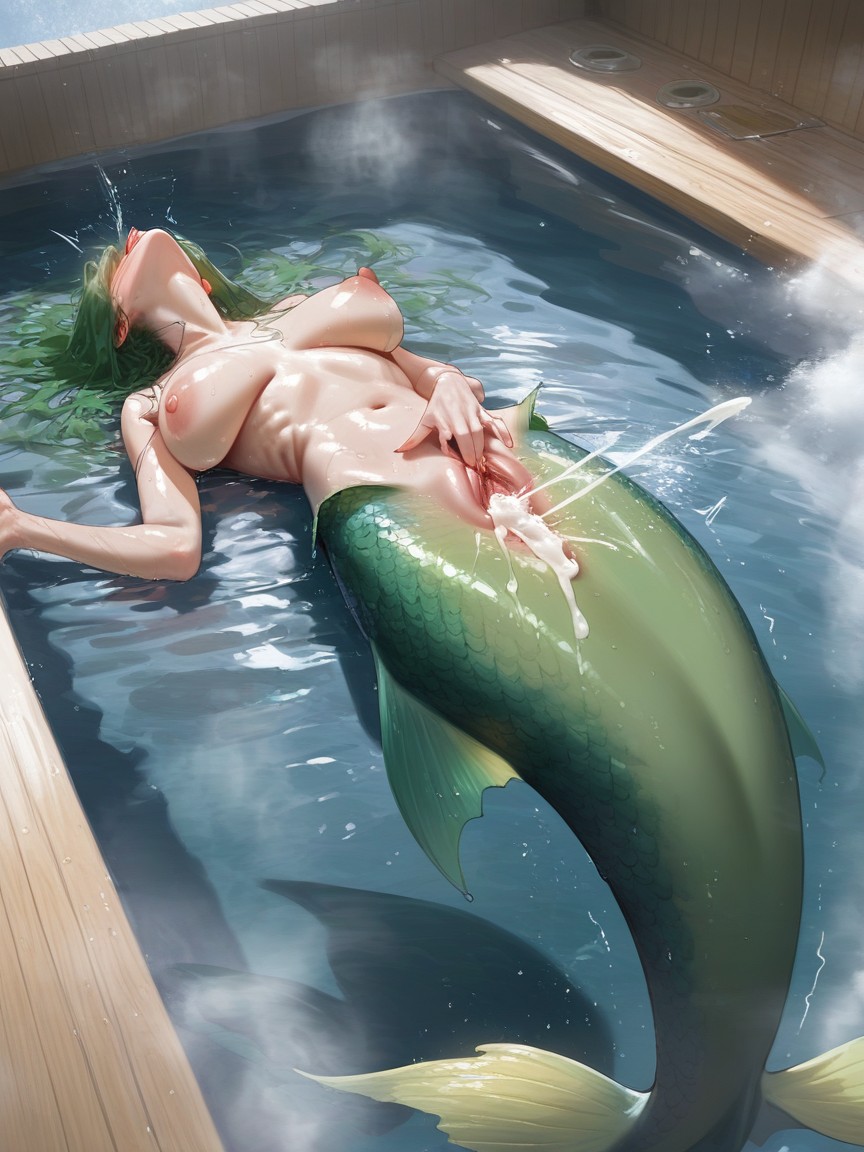 Mermaid Tail, Wet Hair, Natural Breasts Hentai IA