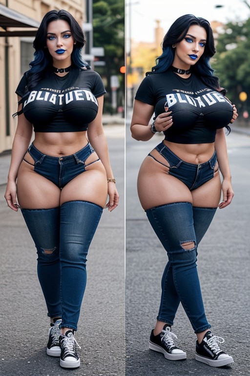 Bright Blue Eyes, Hyper Muscular Bulging Thighs, Eight Feet Tall AI Porn