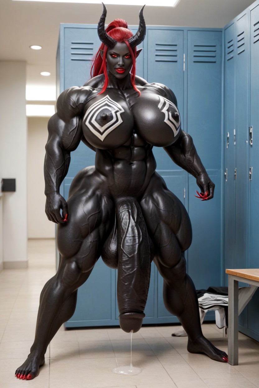 Hyper Black Cock Growth, Long Ponytail, Solo Shemale AI Porn