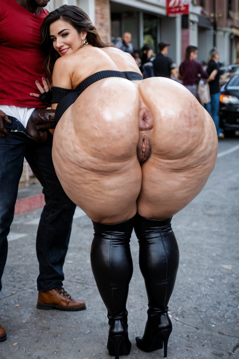 Bending Over, Legs And Knees Together, Curvy Female Being Anal Penetrated Standing From Behind AI Porn