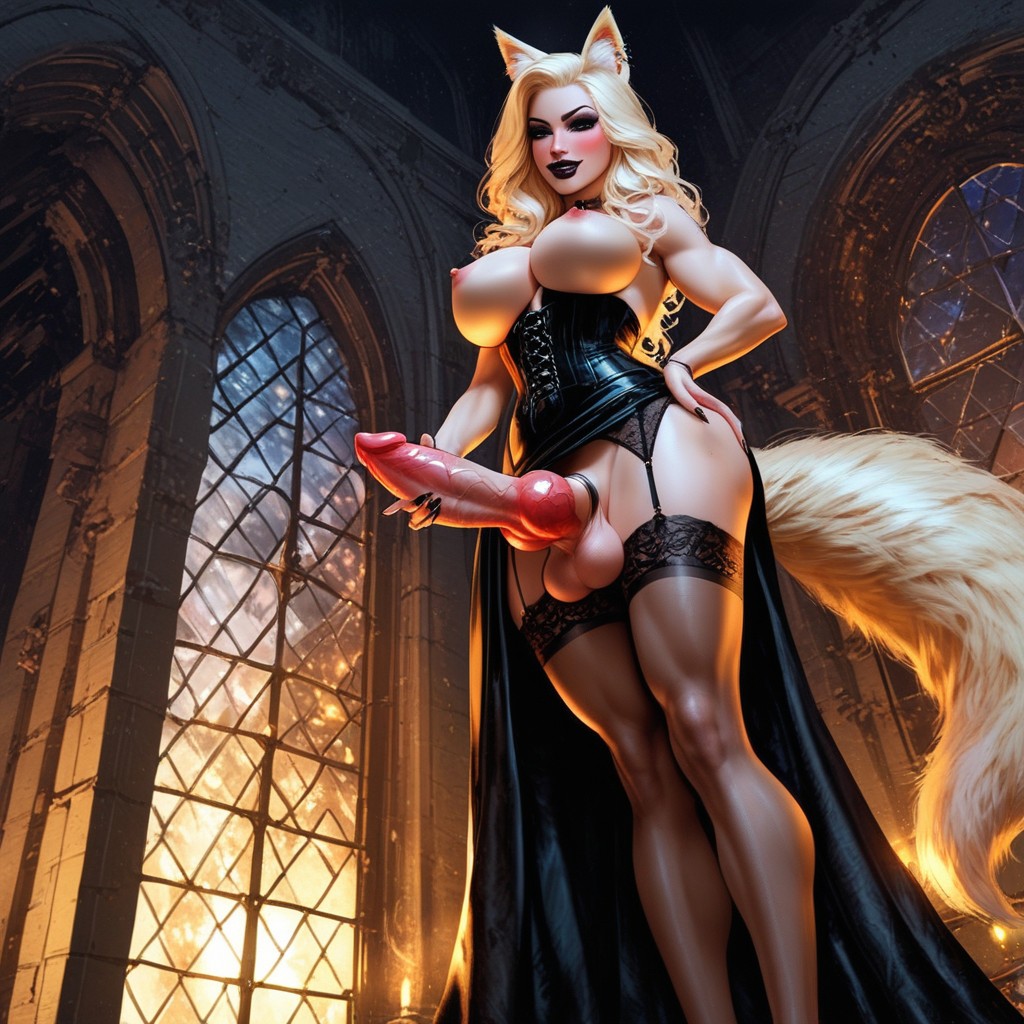 Erect Fox Knot, Large, Platform Shoes With Extremely High Heels Shemale AI Porn