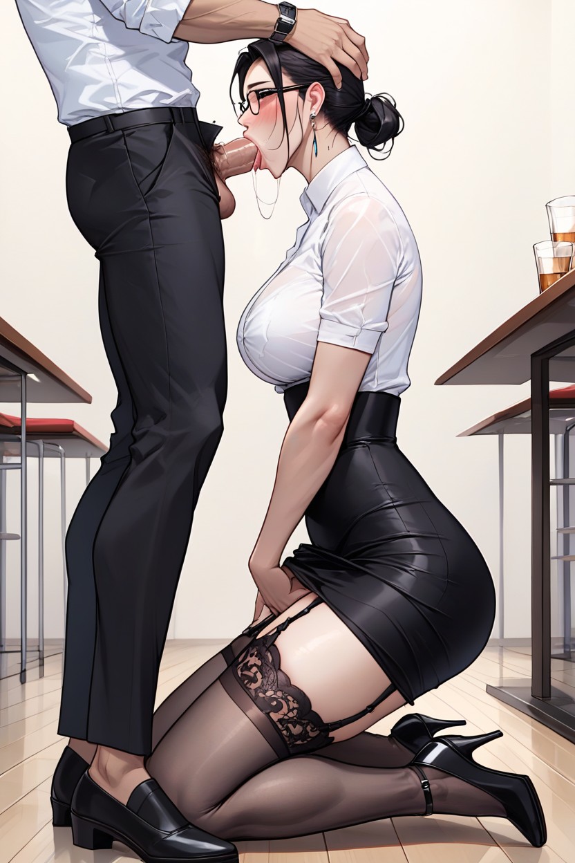 Bobcut Black Hair, High Sheer Stockings, No Underwear AI Porn