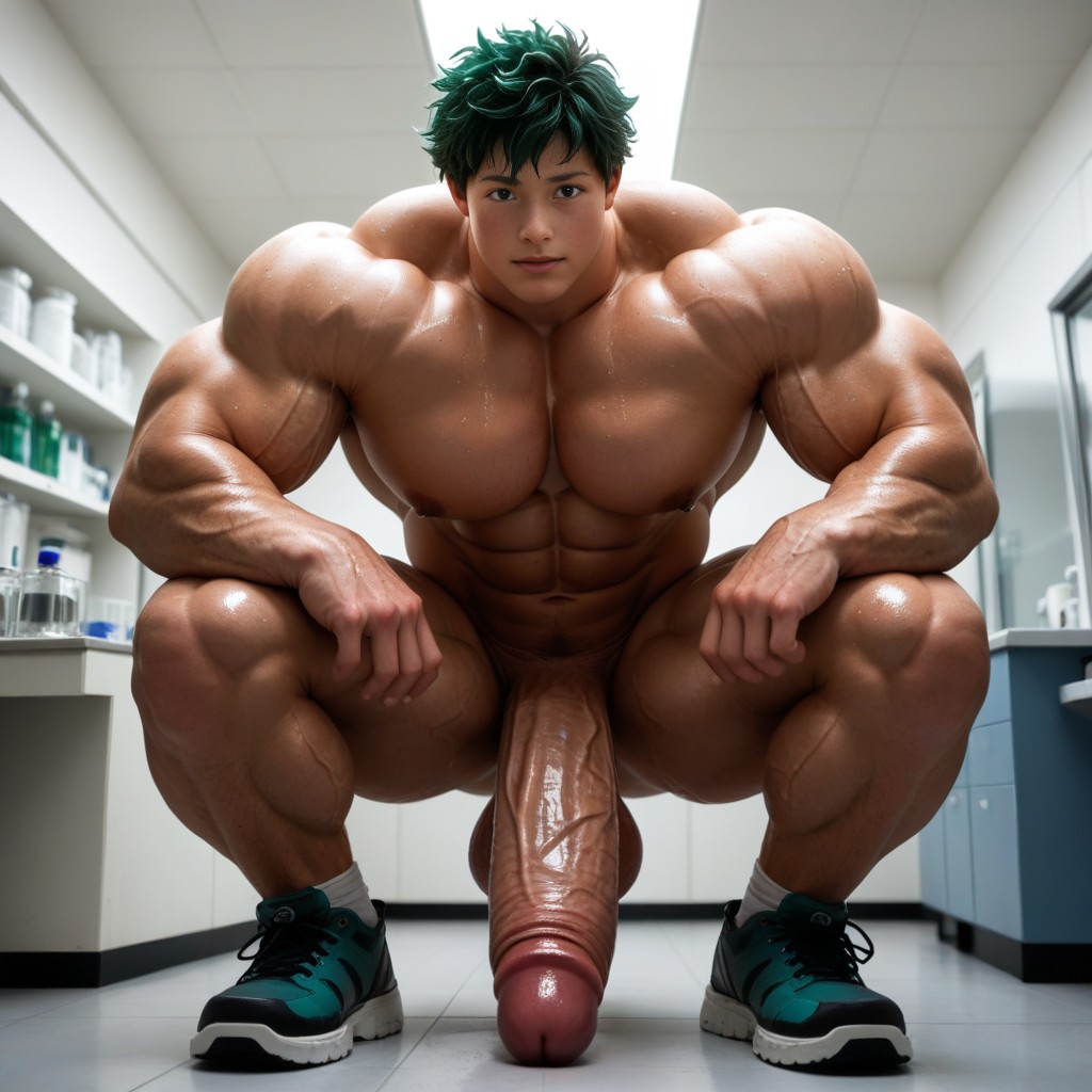 Izuku, Long Muscular Neck, 땀나는 게이 AI 포르노