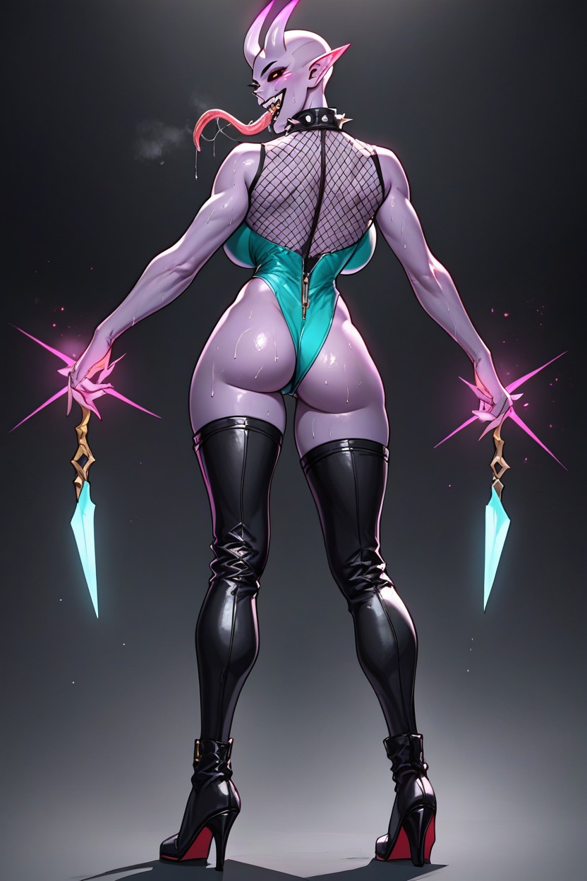 Black Background, Black Thigh High Boots, Perfect Ass Shape 헨타이 AI 포르노