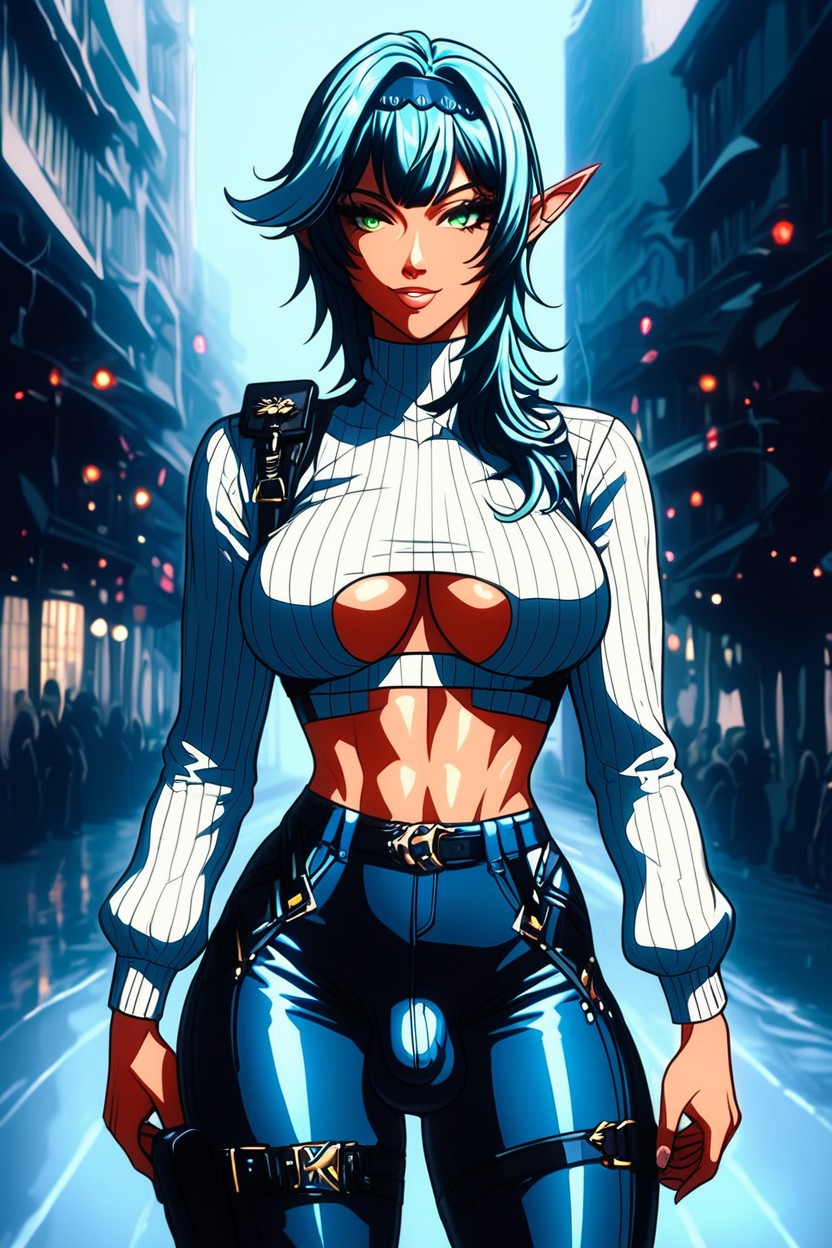 Mode, Choker, Underboobs Shemale AI Porn
