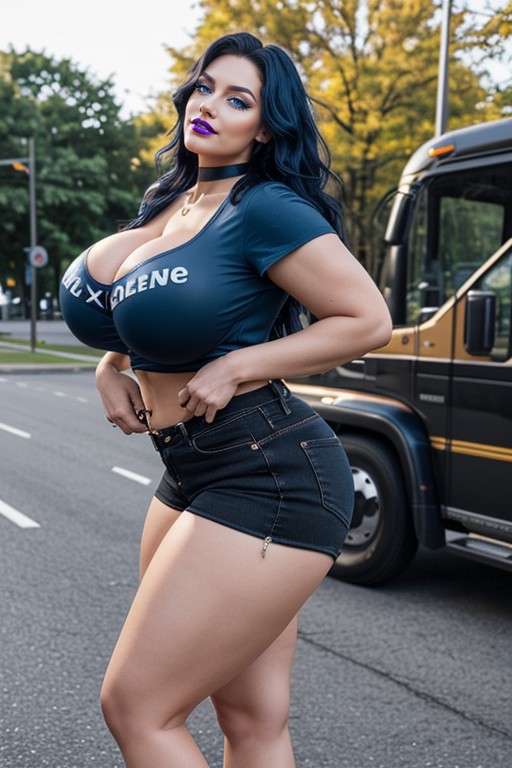 Sneakers, Hyper Muscular Bulging Thighs, Curvy Bimbo AI Porn