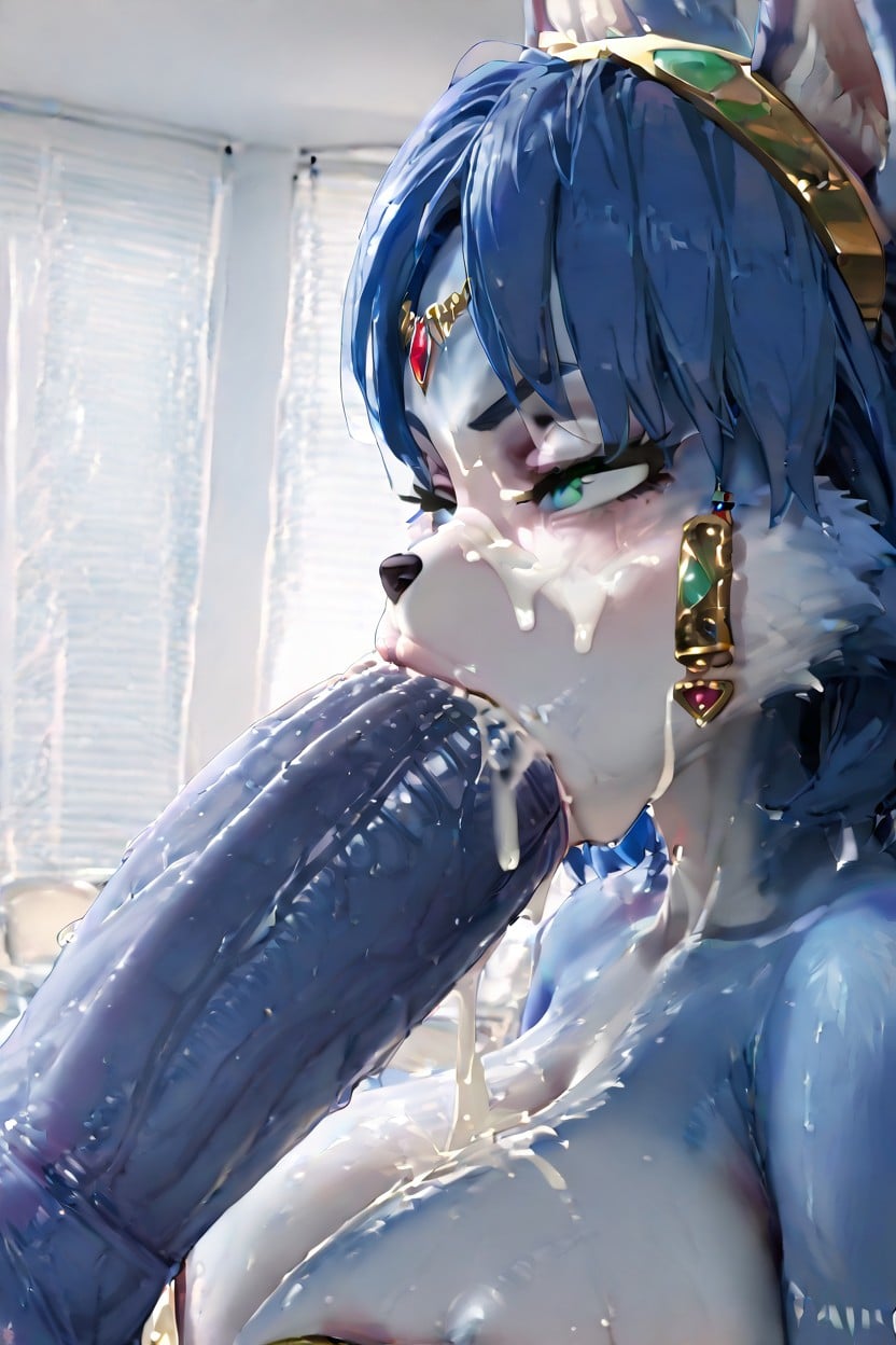 Rolling Eyes, Huge Eyes, Holding Penis Base With Hands Furry AI Porn