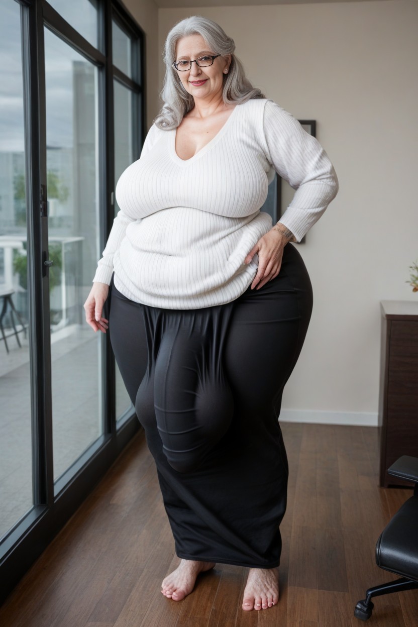 Breast Covered By Sweater, Plump Lips, Hairy Feet Hairy Ankles Hairy Bushy Thighs Like A Sasquatch AI Porn
