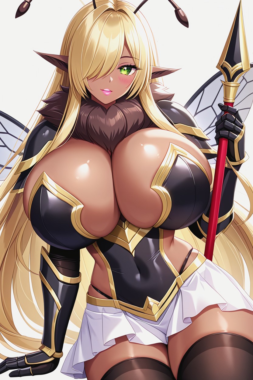 Black Metal Armor Grieves, White Side Split Skirt, Hair Covering One Eye Furry AI Porn