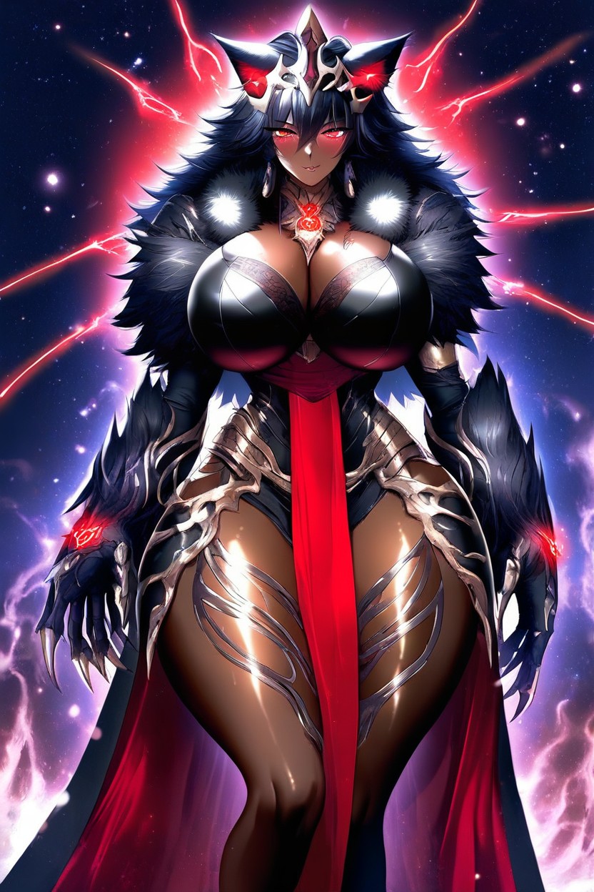 Red Rune Tattoos On Shoulders, Armor Crown Motto Haramase Honoo No Oppai, Black Hair Red Hair Hentai AI Porn