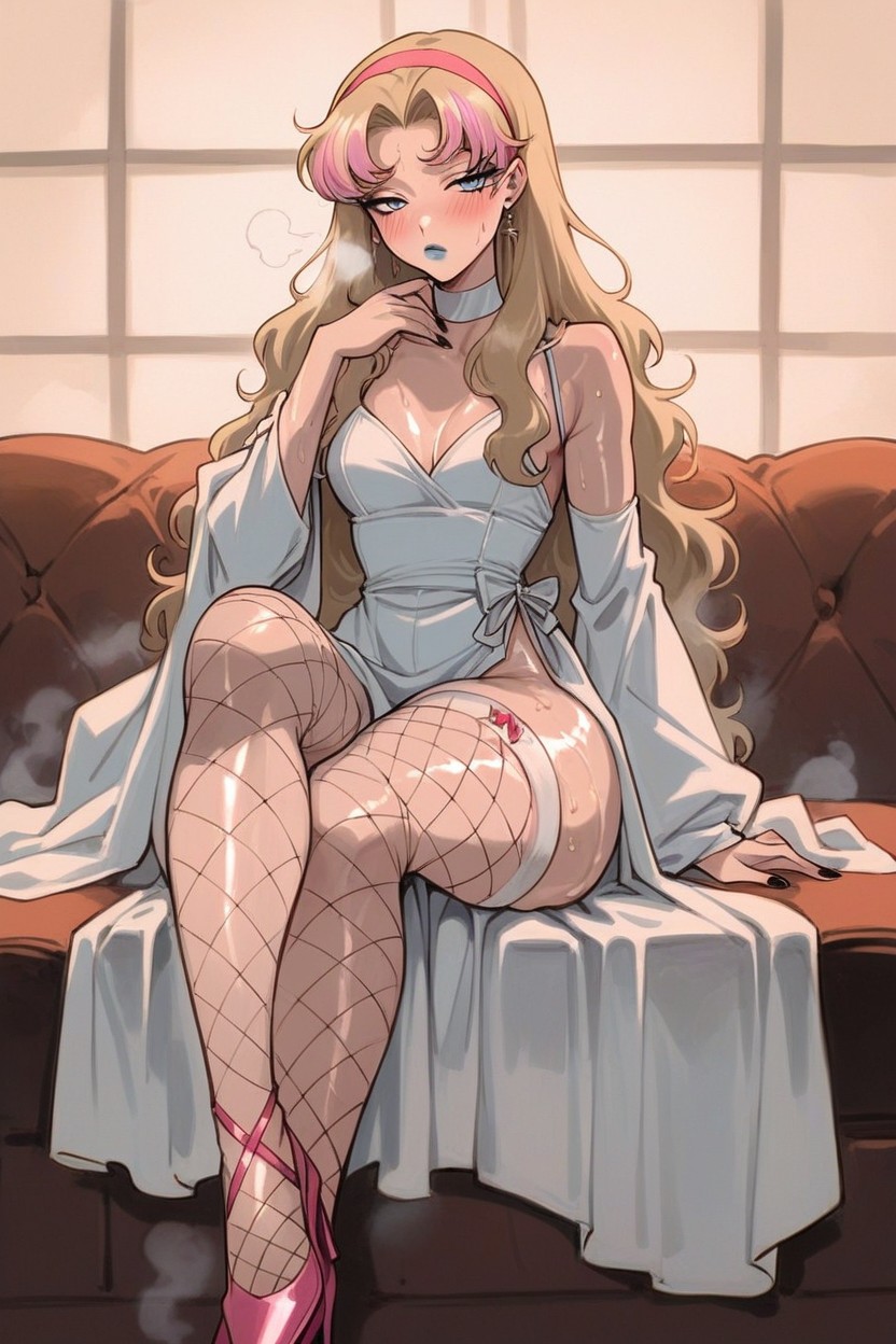 Small Breasts, Sitting, Oiled Skin Hentai AI Porn