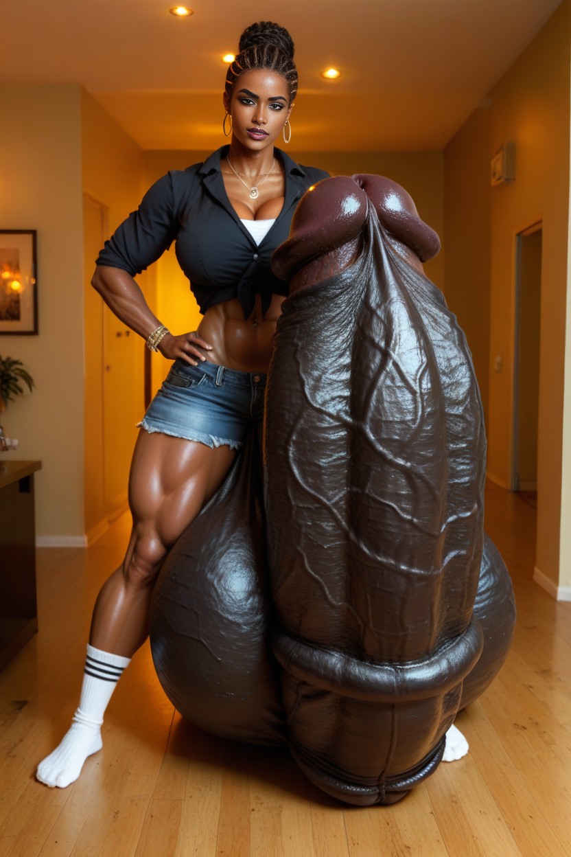 Muscular, Hyper Gigantic Black Cock, Impossibly Curvy Body Shemale AI Porn