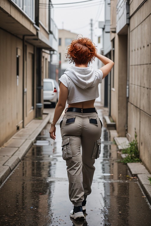 Wet Clothes, Long Cargo Pants, Graffiti AIポルノ