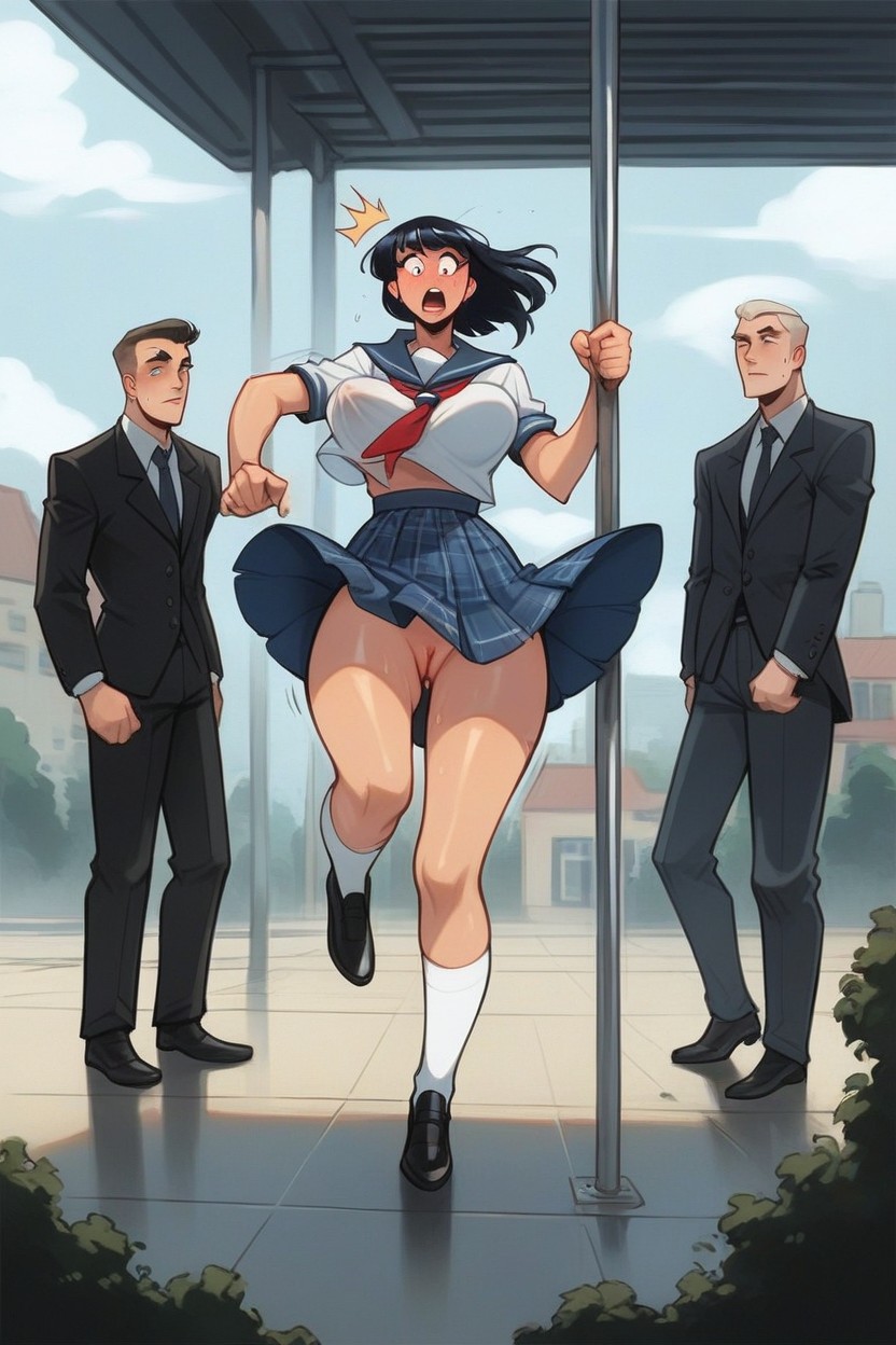 Embarrassed, Train In Background Going Away, Ass Revealed Hentai AI Porn