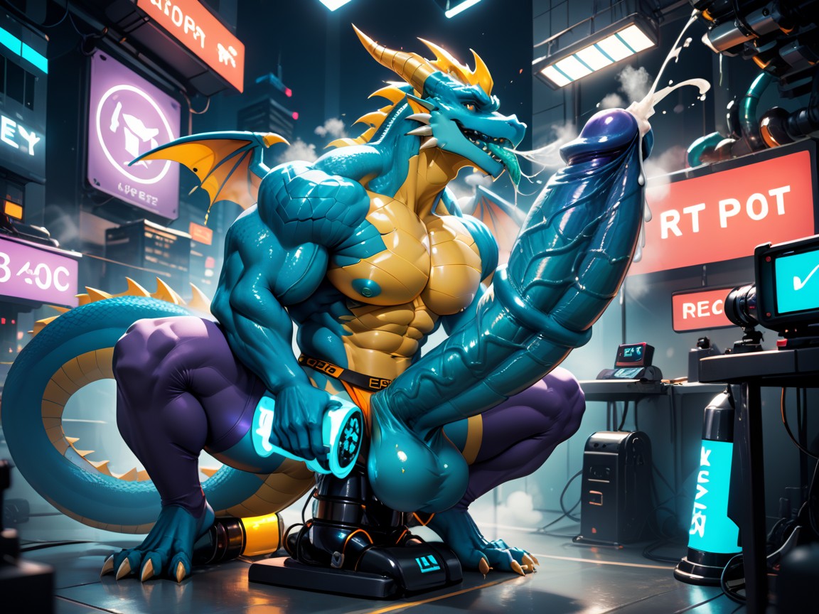 Hyper Cock, Futuristic Dildo Machine, Muscular Pecs Furry AI Porn