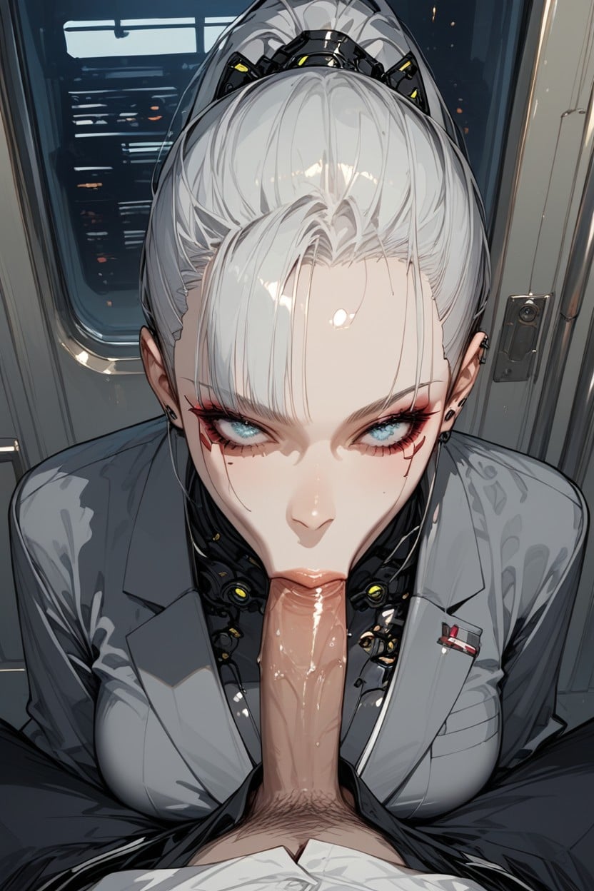 Blue Eyes, Cyberpunk, Blowjob Hentai AI Porn
