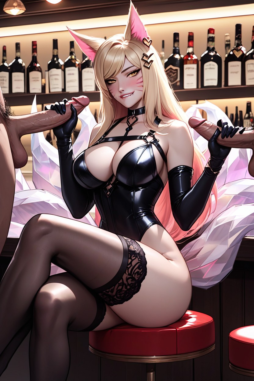 Sitting On Bar, Body Harness, Crossed Legs Porno IA Hentai