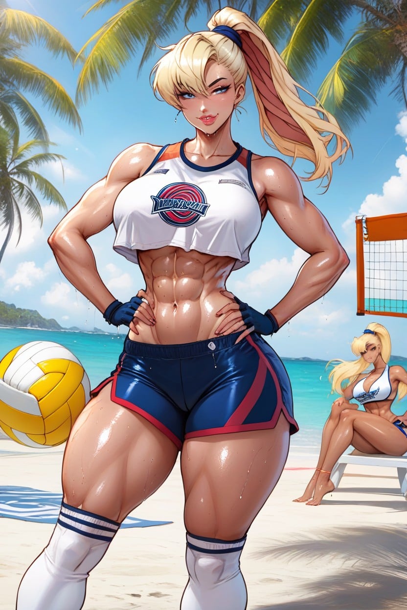 Beach, Extremely Beautiful Face, Bangs AI Porn