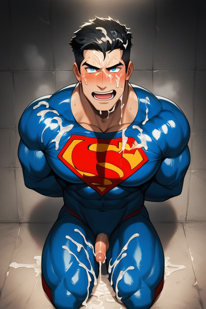Kneeling Superman, Chest, Dark Hair AI Gay Porn