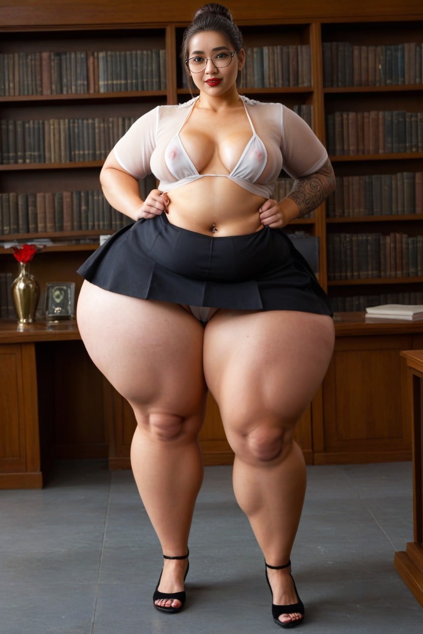 Transparent Sleeveless Office Shirt, Small Breasts, Brown Hair AI Porn