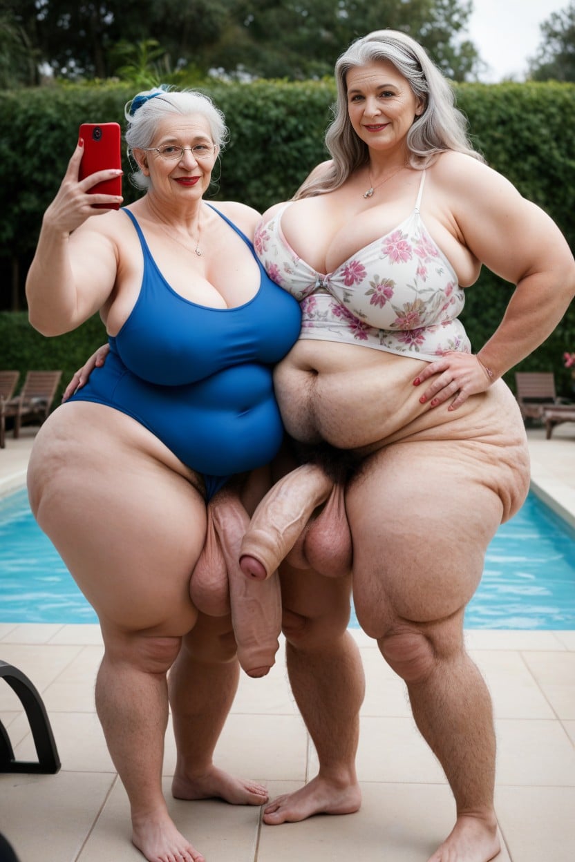 Mature Face, 2 People, Giant Saggy Breasts AI Porn