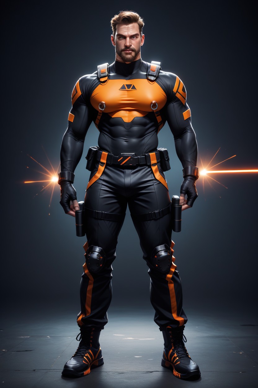 Laser Gun, Black With Orange Trim Thong, 全身 AI同性戀黃片
