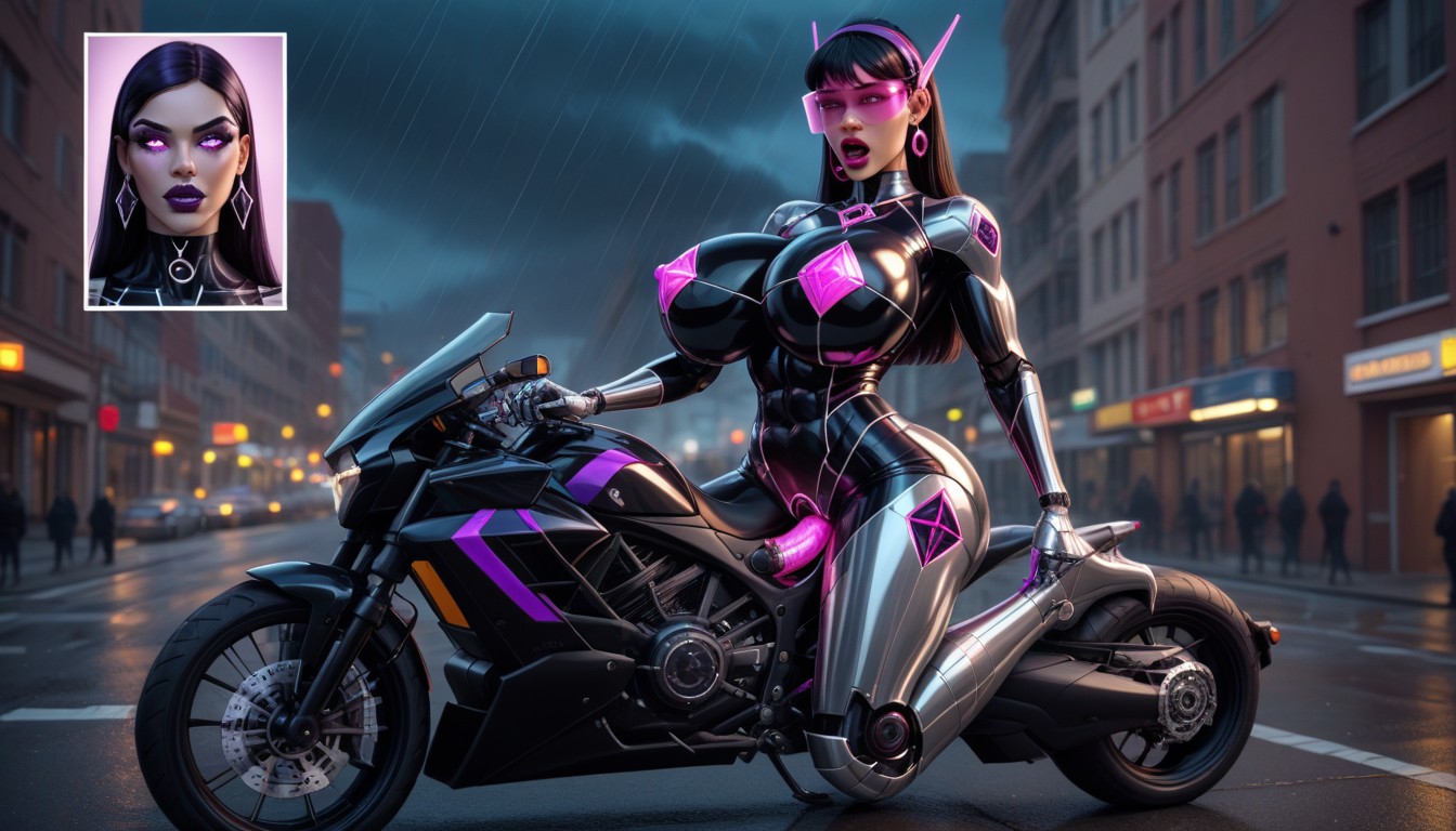 Metallic Latex Catsuit, Robot Violet Parr With Metallic Pointy Erect Penis, Metallic Nipples AI Porn
