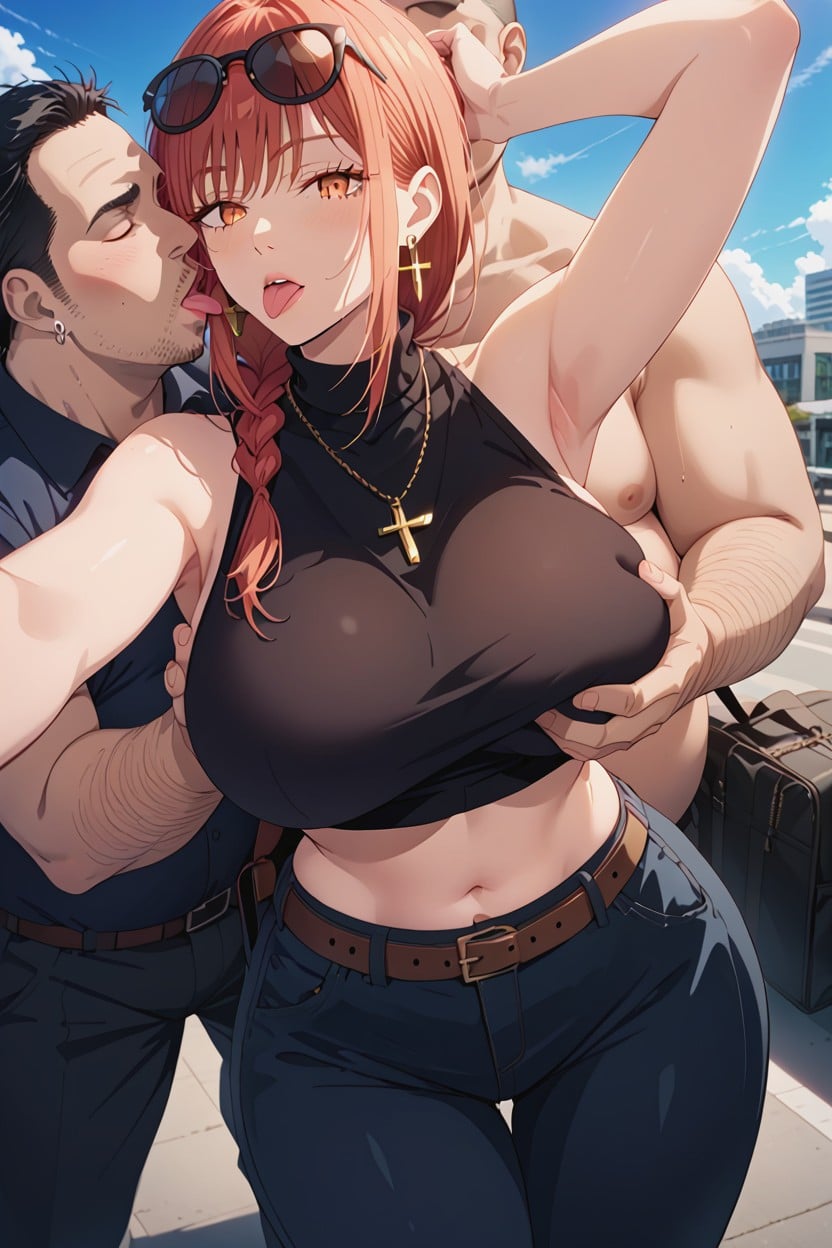 Top Down, Huge Natural Breasts, Fat Man Grab Woman Waist With One Hand From Behind AI Porn