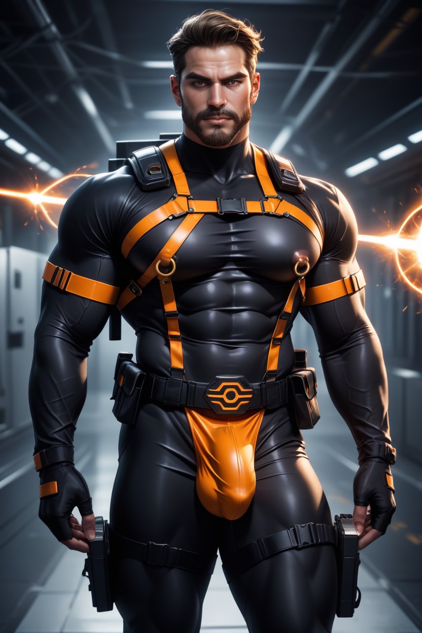 Ultra High Res, Muscle Daddy Physique, Laser Gun AI Gay Porn